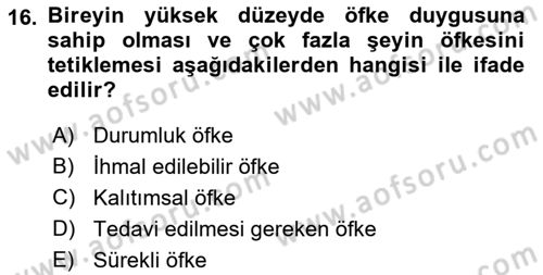 Yaşlılarda Çatışma Ve Stres Yönetimi 1 Dersi 2021 - 2022 Yılı Yaz Okulu Sınav Soruları 16. Soru