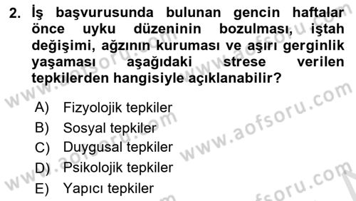 Yaşlılarda Çatışma Ve Stres Yönetimi 1 Dersi 2021 - 2022 Yılı Yaz Okulu Sınav Soruları 2. Soru