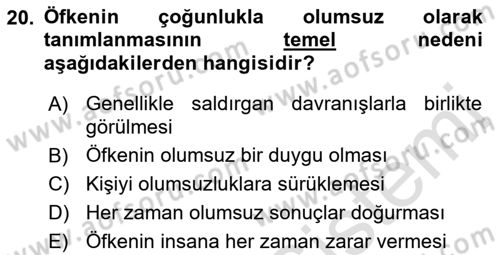 Yaşlılarda Çatışma Ve Stres Yönetimi 1 Dersi 2021 - 2022 Yılı Yaz Okulu Sınav Soruları 20. Soru
