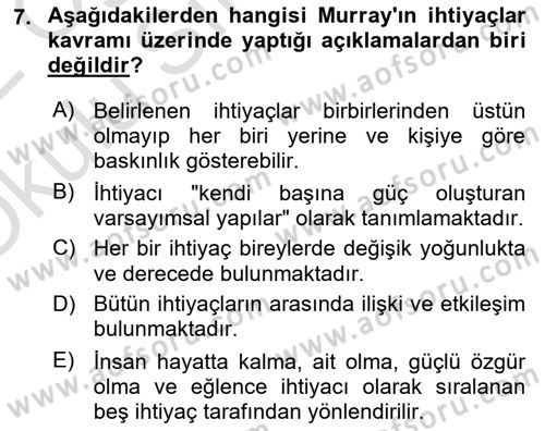Yaşlılarda Çatışma Ve Stres Yönetimi 1 Dersi 2021 - 2022 Yılı Yaz Okulu Sınav Soruları 7. Soru