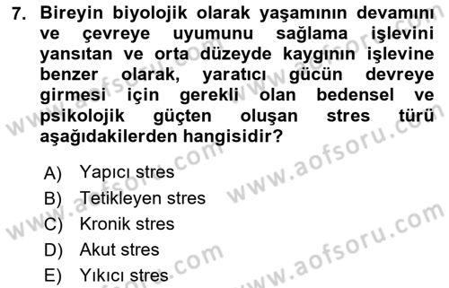 Yaşlılarda Çatışma Ve Stres Yönetimi 1 Dersi 2022 - 2023 Yılı Yaz Okulu Sınavı 7. Soru