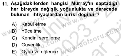 Yaşlılarda Çatışma Ve Stres Yönetimi 1 Dersi 2023 - 2024 Yılı (Vize) Ara Sınav Soruları 11. Soru