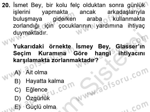 Yaşlılarda Çatışma Ve Stres Yönetimi 1 Dersi 2023 - 2024 Yılı (Vize) Ara Sınav Soruları 20. Soru