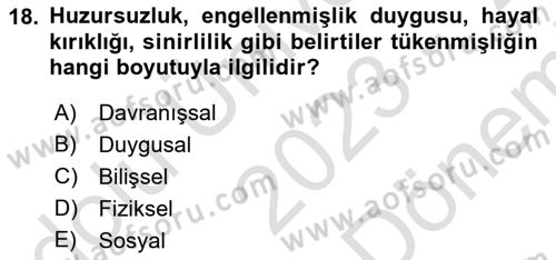 Yaşlılarda Çatışma Ve Stres Yönetimi 1 Dersi 2023 - 2024 Yılı (Final) Dönem Sonu Sınavı 18. Soru