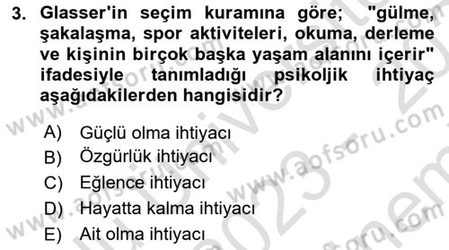 Yaşlılarda Çatışma Ve Stres Yönetimi 1 Dersi 2023 - 2024 Yılı (Final) Dönem Sonu Sınavı 3. Soru