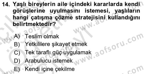 Yaşlılarda Çatışma Ve Stres Yönetimi 1 Dersi 2023 - 2024 Yılı Yaz Okulu Sınav Soruları 14. Soru