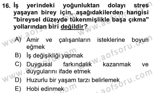 Yaşlılarda Çatışma Ve Stres Yönetimi 1 Dersi 2023 - 2024 Yılı Yaz Okulu Sınav Soruları 16. Soru