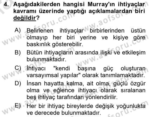 Yaşlılarda Çatışma Ve Stres Yönetimi 1 Dersi 2023 - 2024 Yılı Yaz Okulu Sınav Soruları 4. Soru