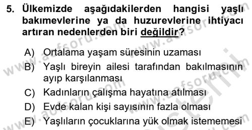 Yaşlılarda Çatışma Ve Stres Yönetimi 1 Dersi 2023 - 2024 Yılı Yaz Okulu Sınav Soruları 5. Soru