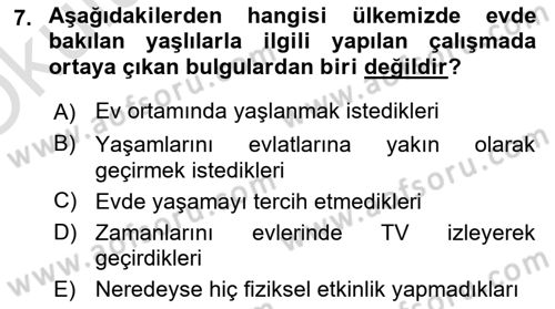 Yaşlılarda Çatışma Ve Stres Yönetimi 1 Dersi 2023 - 2024 Yılı Yaz Okulu Sınav Soruları 7. Soru