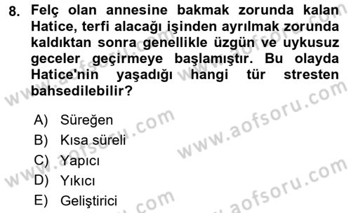 Yaşlılarda Çatışma Ve Stres Yönetimi 1 Dersi 2023 - 2024 Yılı Yaz Okulu Sınav Soruları 8. Soru
