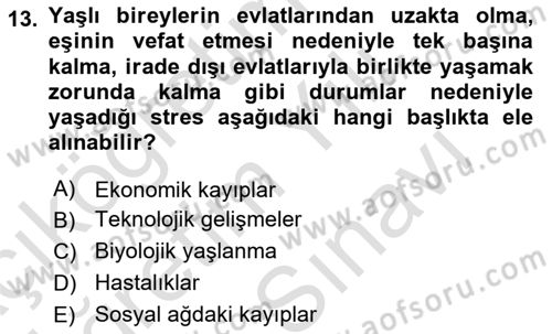 Yaşlılarda Çatışma Ve Stres Yönetimi 1 Dersi 2025 - 2026 Yılı (Vize) Ara Sınav Soruları 13. Soru