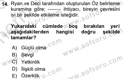 Yaşlılarda Çatışma Ve Stres Yönetimi 1 Dersi 2025 - 2026 Yılı (Vize) Ara Sınav Soruları 14. Soru