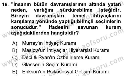 Yaşlılarda Çatışma Ve Stres Yönetimi 1 Dersi 2025 - 2026 Yılı (Vize) Ara Sınav Soruları 16. Soru