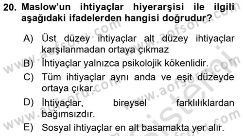 Yaşlılarda Çatışma Ve Stres Yönetimi 1 Dersi 2025 - 2026 Yılı (Vize) Ara Sınav Soruları 20. Soru