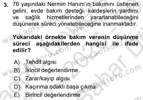 Yaşlılarda Çatışma Ve Stres Yönetimi 1 Dersi 2025 - 2026 Yılı (Vize) Ara Sınav Soruları 3. Soru