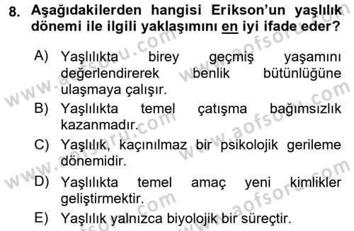 Yaşlılarda Çatışma Ve Stres Yönetimi 1 Dersi 2025 - 2026 Yılı (Vize) Ara Sınav Soruları 8. Soru