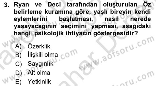 Yaşlılarda Çatışma Ve Stres Yönetimi 1 Dersi 2025 - 2026 Yılı (Final) Dönem Sonu Sınav Soruları 3. Soru
