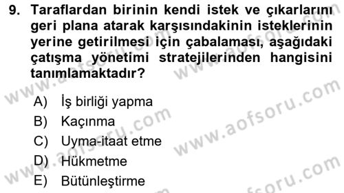 Yaşlılarda Çatışma Ve Stres Yönetimi 1 Dersi 2025 - 2026 Yılı (Final) Dönem Sonu Sınav Soruları 9. Soru