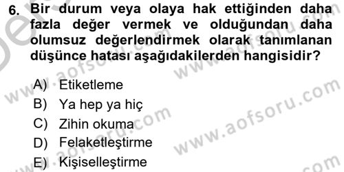 Yaşlılarda Çatışma Ve Stres Yönetimi 2 Dersi 2016 - 2017 Yılı 3 Ders Sınav Soruları 6. Soru