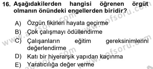 Yaşlılarda Çatışma Ve Stres Yönetimi 2 Dersi 2016 - 2017 Yılı (Vize) Ara Sınav Soruları 16. Soru
