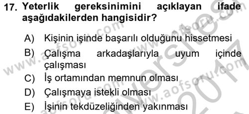 Yaşlılarda Çatışma Ve Stres Yönetimi 2 Dersi Ara Sınavı Deneme Sınav Soruları 17. Soru