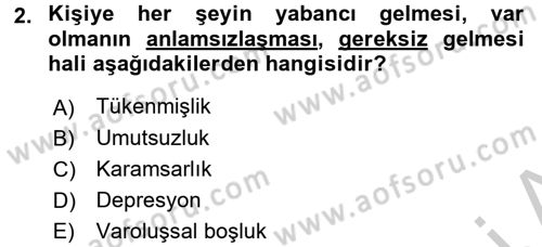 Yaşlılarda Çatışma Ve Stres Yönetimi 2 Dersi 2016 - 2017 Yılı (Vize) Ara Sınavı 2. Soru