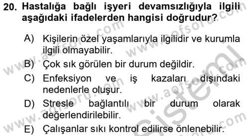 Yaşlılarda Çatışma Ve Stres Yönetimi 2 Dersi 2016 - 2017 Yılı (Vize) Ara Sınav Soruları 20. Soru