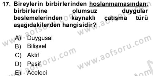 Yaşlılarda Çatışma Ve Stres Yönetimi 2 Dersi 2016 - 2017 Yılı (Final) Dönem Sonu Sınav Soruları 17. Soru