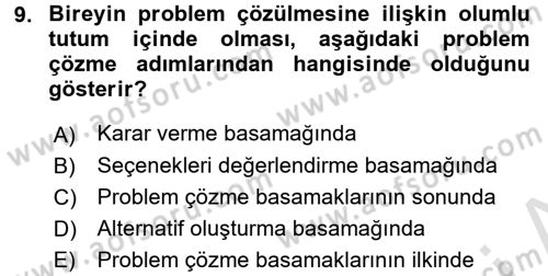 Yaşlılarda Çatışma Ve Stres Yönetimi 2 Dersi 2016 - 2017 Yılı (Final) Dönem Sonu Sınav Soruları 9. Soru