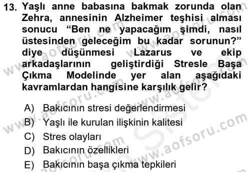 Yaşlılarda Çatışma Ve Stres Yönetimi 2 Dersi 2017 - 2018 Yılı 3 Ders Sınavı 13. Soru