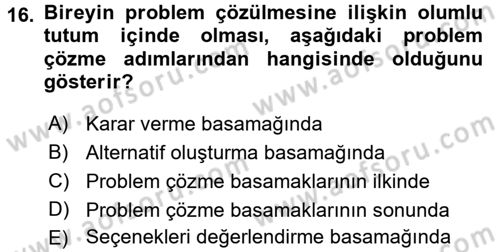 Yaşlılarda Çatışma Ve Stres Yönetimi 2 Dersi 2017 - 2018 Yılı 3 Ders Sınavı 16. Soru