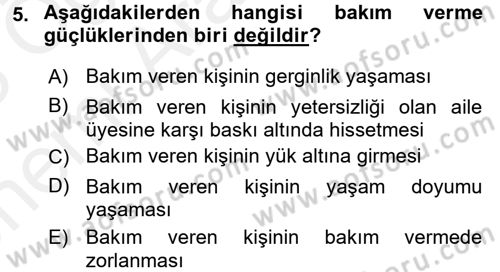 Yaşlılarda Çatışma Ve Stres Yönetimi 2 Dersi 2017 - 2018 Yılı (Vize) Ara Sınav Soruları 5. Soru