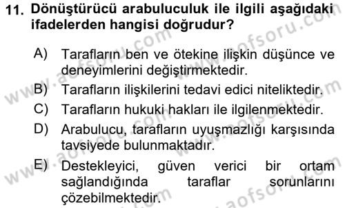 Yaşlılarda Çatışma Ve Stres Yönetimi 2 Dersi 2017 - 2018 Yılı (Final) Dönem Sonu Sınav Soruları 11. Soru