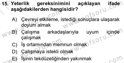 Yaşlılarda Çatışma Ve Stres Yönetimi 2 Dersi 2018 - 2019 Yılı (Vize) Ara Sınav Soruları 15. Soru