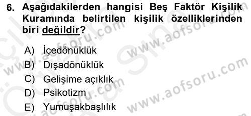 Yaşlılarda Çatışma Ve Stres Yönetimi 2 Dersi 2018 - 2019 Yılı (Vize) Ara Sınav Soruları 6. Soru
