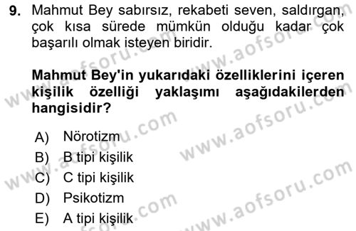 Yaşlılarda Çatışma Ve Stres Yönetimi 2 Dersi 2018 - 2019 Yılı (Vize) Ara Sınav Soruları 9. Soru