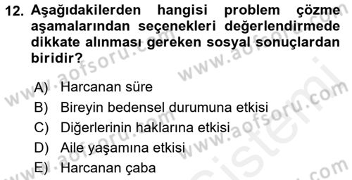 Yaşlılarda Çatışma Ve Stres Yönetimi 2 Dersi 2018 - 2019 Yılı (Final) Dönem Sonu Sınav Soruları 12. Soru