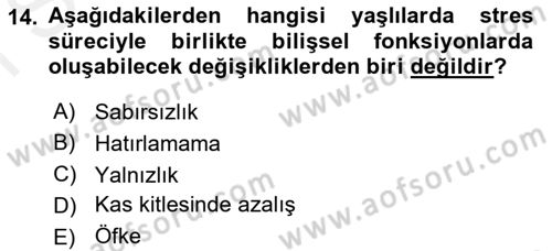 Yaşlılarda Çatışma Ve Stres Yönetimi 2 Dersi 2018 - 2019 Yılı (Final) Dönem Sonu Sınav Soruları 14. Soru