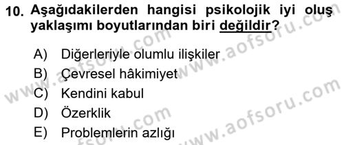 Yaşlılarda Çatışma Ve Stres Yönetimi 2 Dersi 2018 - 2019 Yılı Yaz Okulu Sınav Soruları 10. Soru