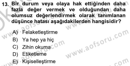 Yaşlılarda Çatışma Ve Stres Yönetimi 2 Dersi 2018 - 2019 Yılı Yaz Okulu Sınav Soruları 13. Soru