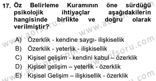 Yaşlılarda Çatışma Ve Stres Yönetimi 2 Dersi Ara Sınavı Deneme Sınav Soruları 17. Soru