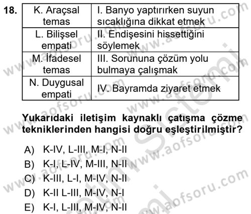 Yaşlılarda Çatışma Ve Stres Yönetimi 2 Dersi 2019 - 2020 Yılı (Final) Dönem Sonu Sınav Soruları 18. Soru