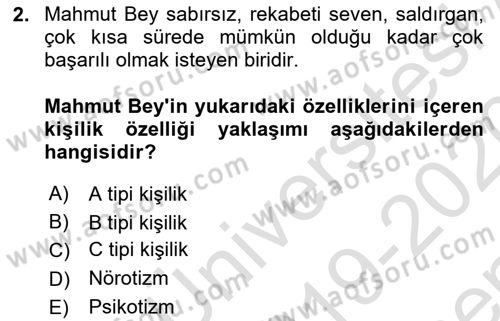 Yaşlılarda Çatışma Ve Stres Yönetimi 2 Dersi 2019 - 2020 Yılı (Final) Dönem Sonu Sınav Soruları 2. Soru