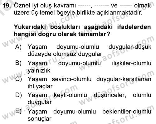 Yaşlılarda Çatışma Ve Stres Yönetimi 2 Dersi 2020 - 2021 Yılı Yaz Okulu Sınav Soruları 19. Soru