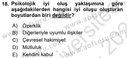Yaşlılarda Çatışma Ve Stres Yönetimi 2 Dersi 2021 - 2022 Yılı (Vize) Ara Sınav Soruları 18. Soru