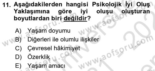 Yaşlılarda Çatışma Ve Stres Yönetimi 2 Dersi 2021 - 2022 Yılı (Final) Dönem Sonu Sınav Soruları 11. Soru