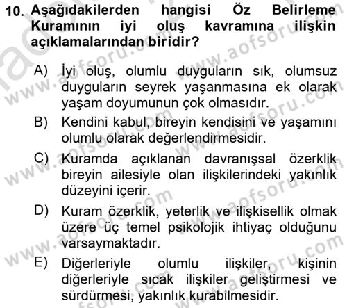 Yaşlılarda Çatışma Ve Stres Yönetimi 2 Dersi 2021 - 2022 Yılı Yaz Okulu Sınav Soruları 10. Soru