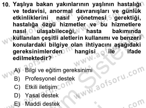 Yaşlılarda Çatışma Ve Stres Yönetimi 2 Dersi 2022 - 2023 Yılı (Final) Dönem Sonu Sınav Soruları 10. Soru