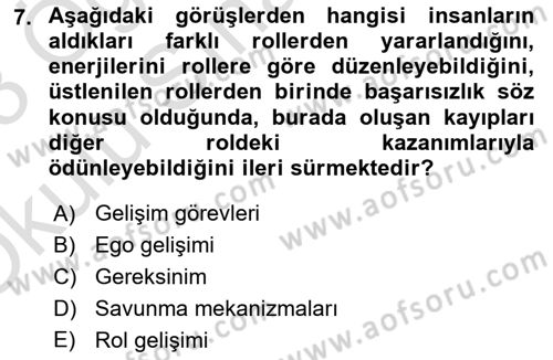 Yaşlılarda Çatışma Ve Stres Yönetimi 2 Dersi 2022 - 2023 Yılı Yaz Okulu Sınav Soruları 7. Soru